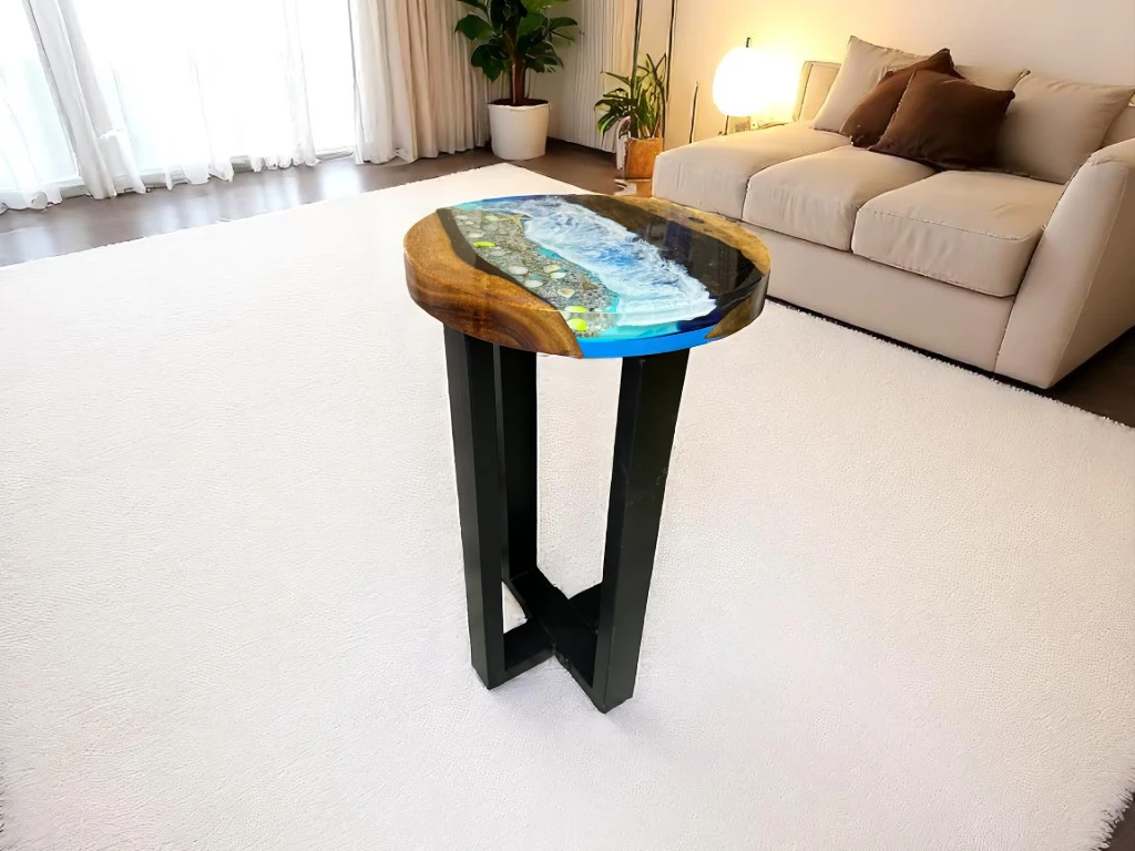 Resin River Round Table – Handcrafted from Natural Wood